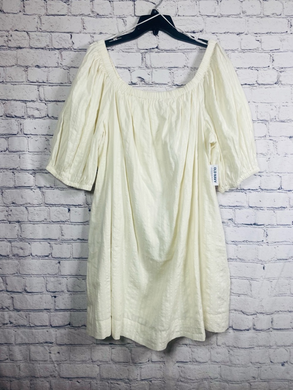 Old Navy Women’s Cream Off-Shoulder 3/4 Sleeve Side Pockets Mini Dress Size XL